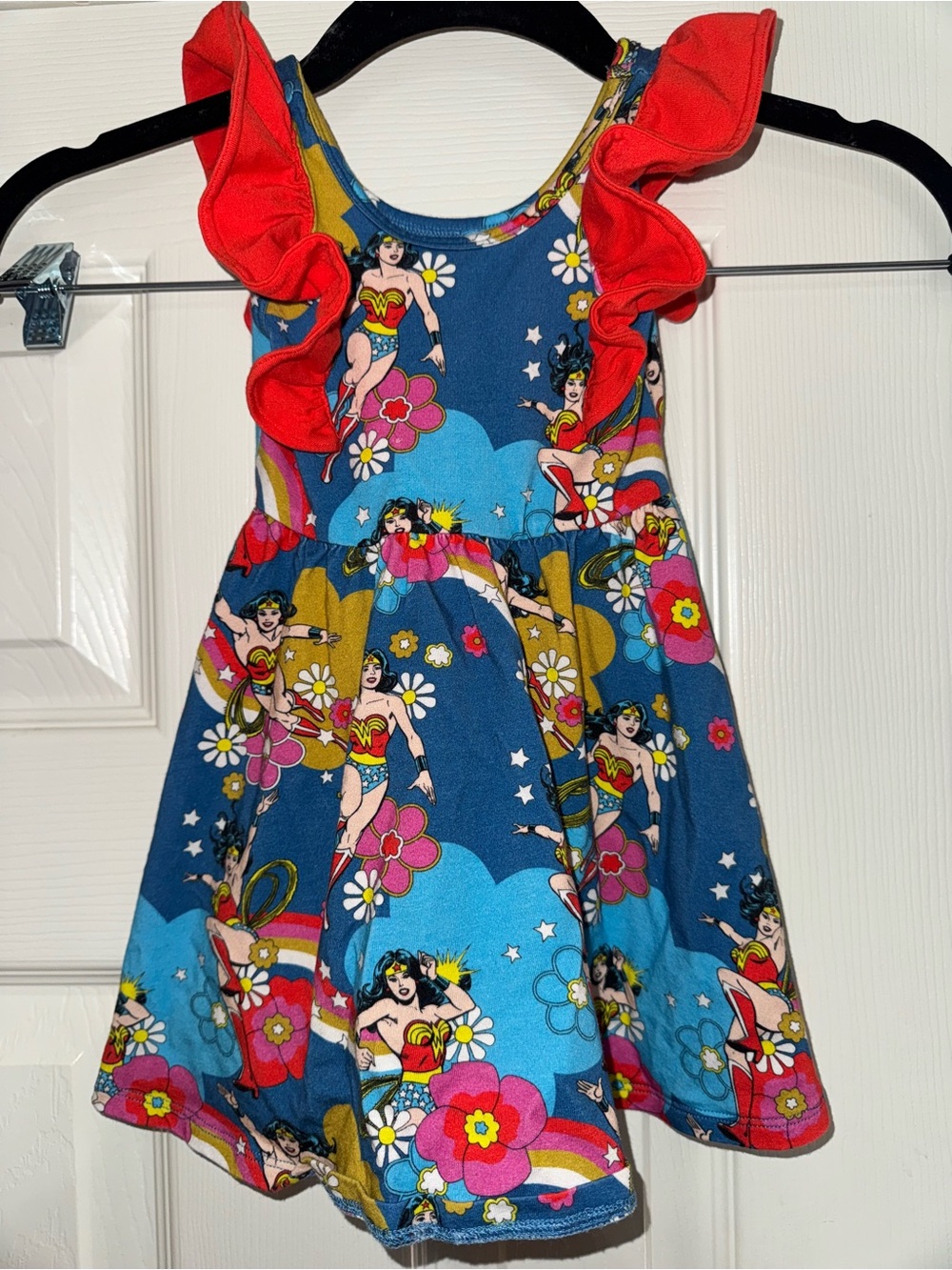 Rags Wonder Woman Themed Girls Dress - Blue & Red Floral Print